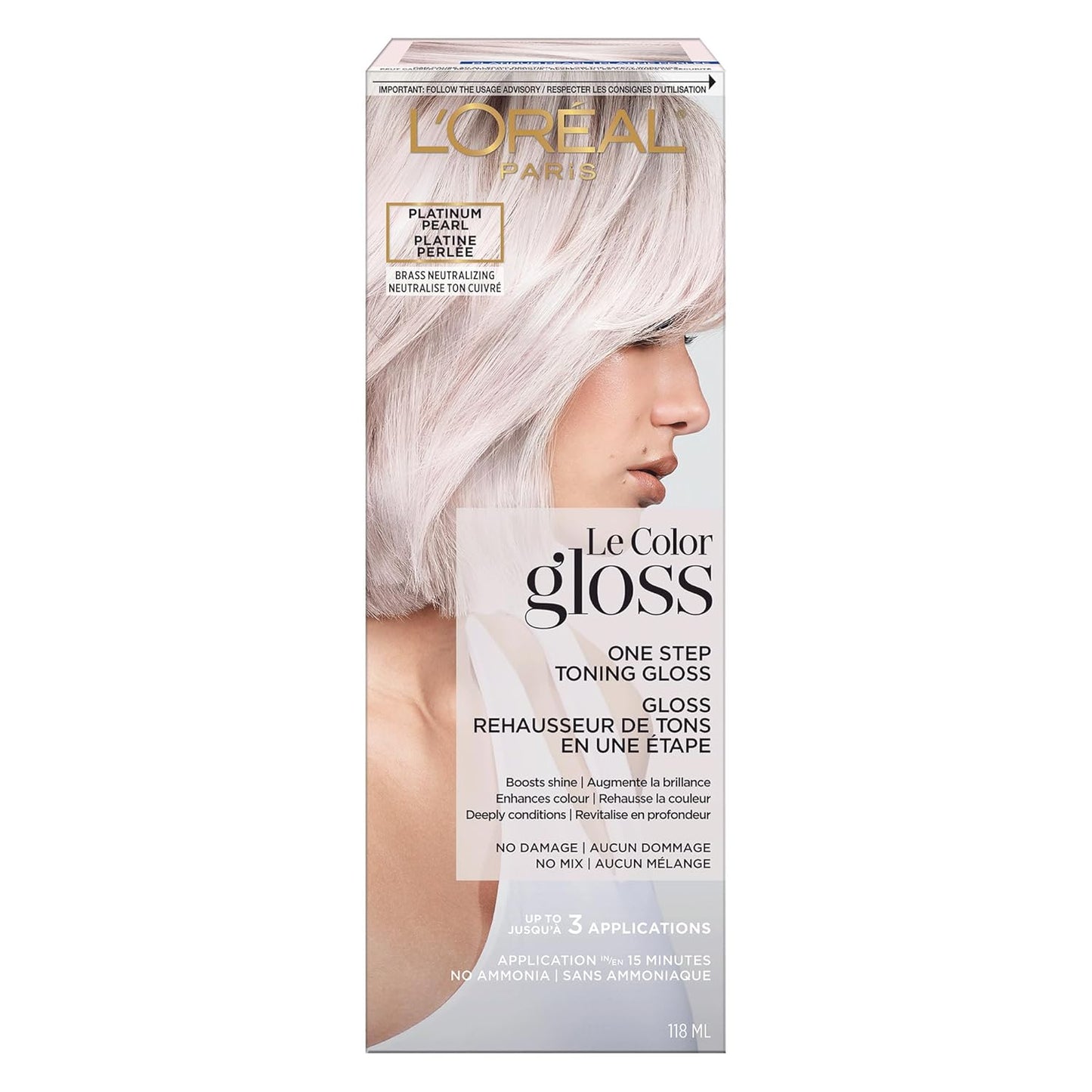 L’Oreal Paris Le Color Gloss - In-Shower Toning Hair Gloss for Bleached Hair | Neutralizes Brass, Conditions & Boosts Shine, Platinum Pearl, 4 Oz