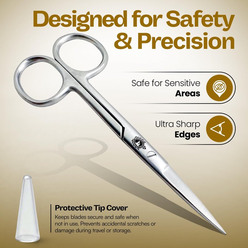 Stainless Steel Grooming Scissors Set - Facial Hair Small Nail Cuticle Scissors Manicure Pedicure Tools Trimming Kit - Straight and Curved Blade for Beard Mustache Nose Ear Hair Eyebrow Eyelashes