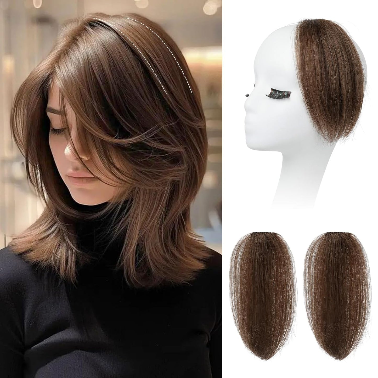 REECHO Clip In Hair Volumizer - Short Thick Hairpieces for Extra Volume | Light Brown with Blonde Highlights, 8 Inch (Pack of 2)