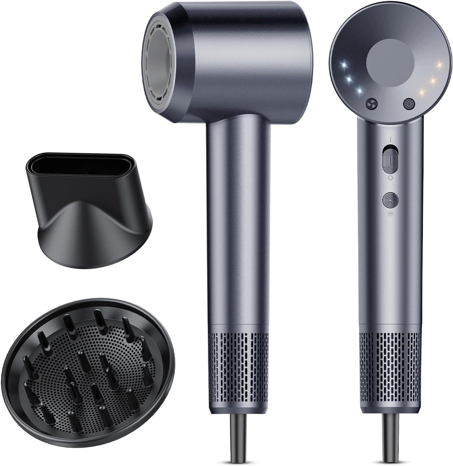 Aowoka Hair Dryer - 160,000 RPM Ionic Blow Dryer with Heat Control & Low Noise | Travel-Friendly Grey