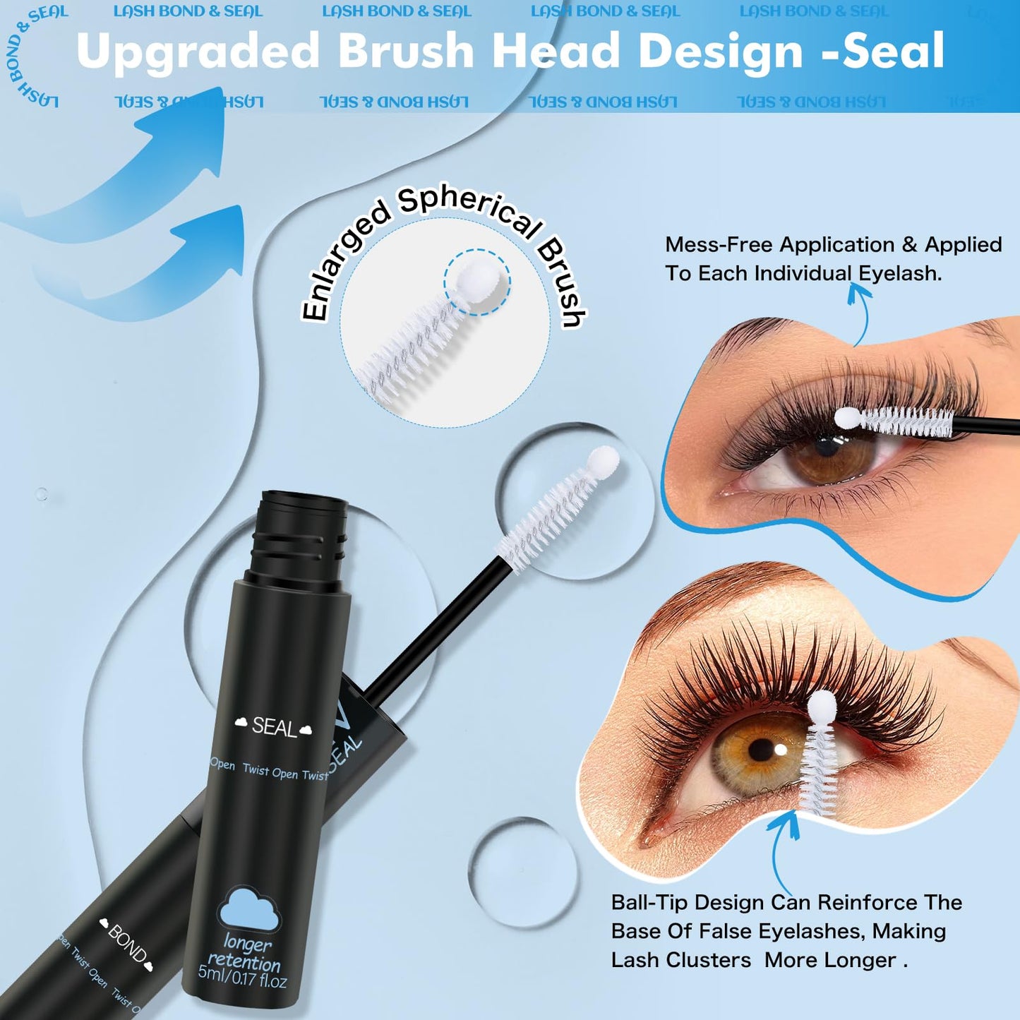 Lash Bond and Seal Lash Remover For Lash Extensions 3 In 1 Kit Strong Hold Bond and Seal Lash Glue Gentle Quick Removal Lash Cluster Remover DIY Lash Extension At Home,Easy to Use(10ml+5ml)