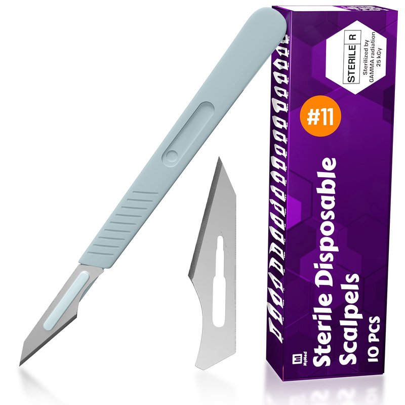 Disposable Scalpel Blades with Metal Handle, Dermaplaning Tool for Face Professional, Scalpel Knife for Mycology, dermaplaning Blades, Surgical scalpels, Non-Slip & Reusable Scalpel Handle.
