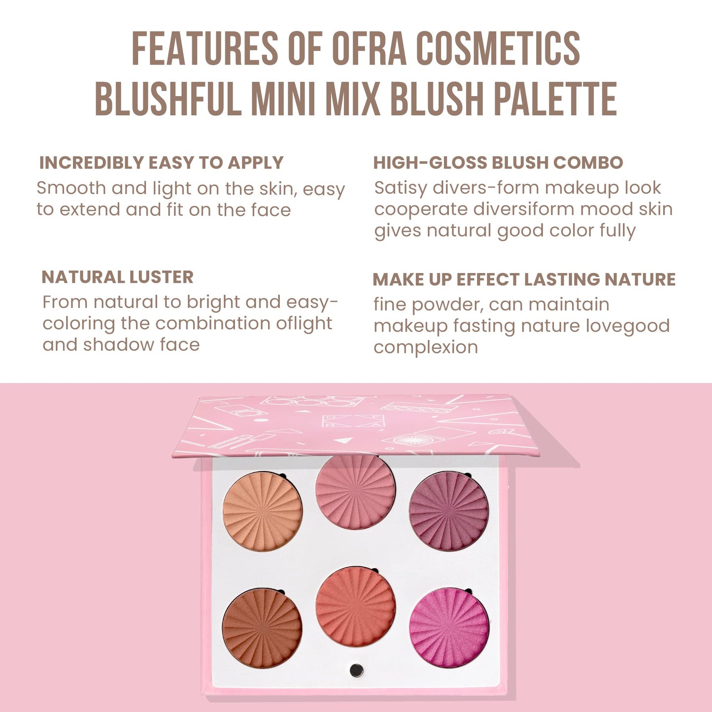 OFRA Face Palette with Blush & Highlighter, Travel Makeup Palette, Mini Mix Face Palette Blushful