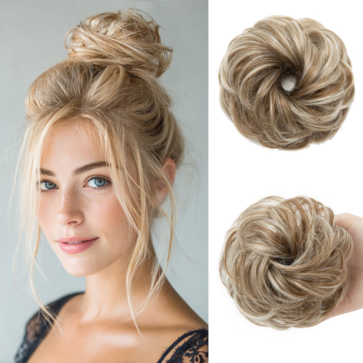 Small Messy Bun Hair Pieces for Women - Synthetic Curly Mini Scrunchies | 2PCs Dark Brown