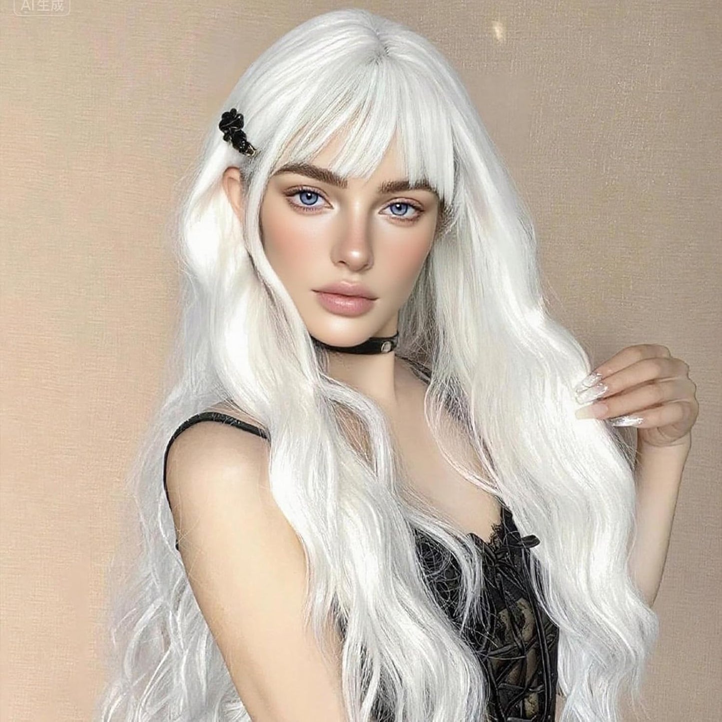 NOSTALGIA Black Wig - Long Curly Wavy Synthetic Wig with Bangs for Women | Perfect for Daily or Party Wear