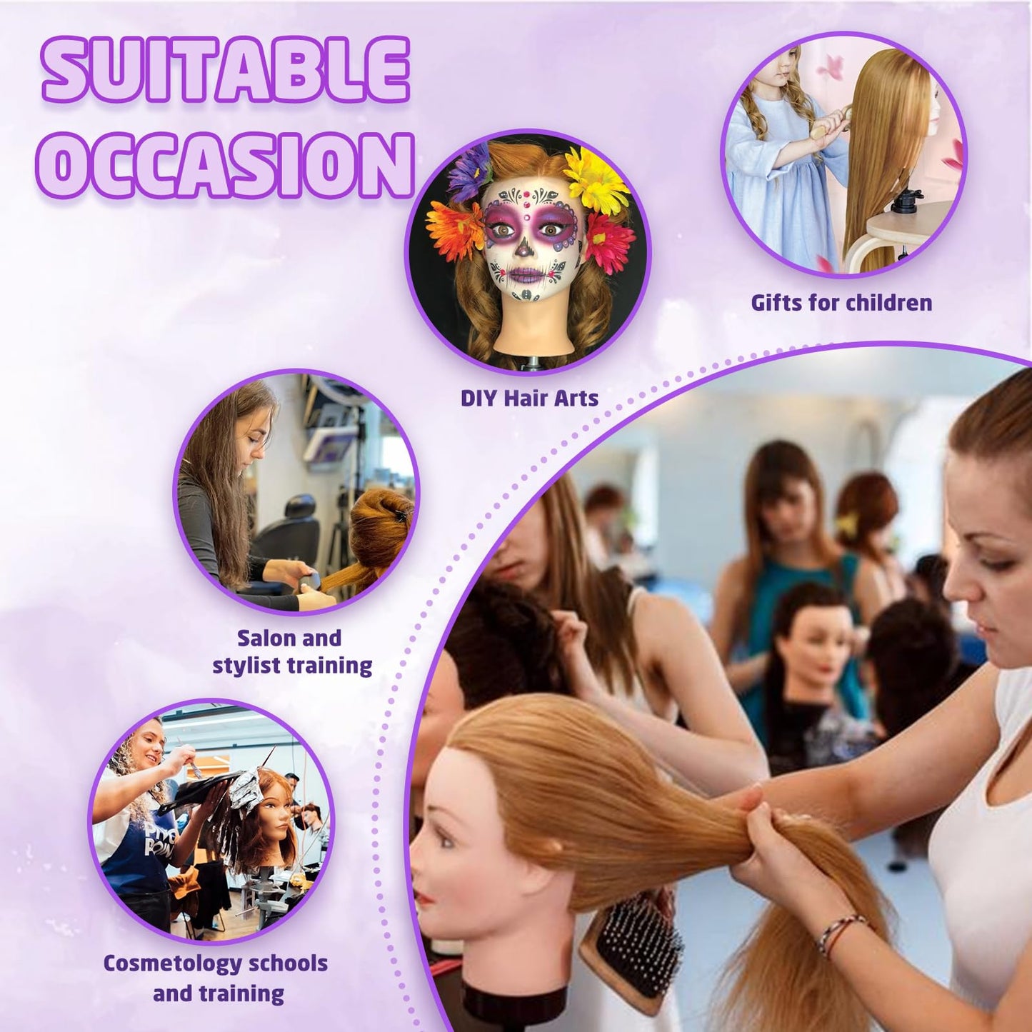 Mannequin Head Human Hair - Cosmetology Manikin Doll Head with 100% Real Hair for Hairdresser Practice Styling Braiding & Free Clamp Holder (Light Brown)