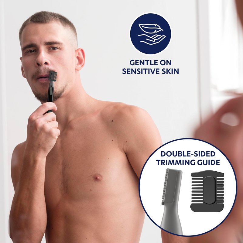 CHARGEWORX Micro Precision Beard Trimmer for Men, Cordless Double-Sided Mustache & Detail Razor, Battery-Operated Facial Hair Trimmer with Protective Cap & Ergonomic Handle, Black