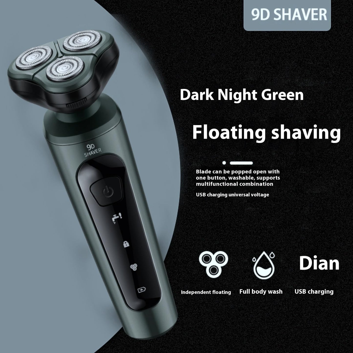 TIBOING 4-in-1 Electric Shaver for Men — Rechargeable, Equipped with Trimmer, Facial Cleansing Brush & Nose Hair Cutter, Full-Body Washable, Rotary 3-Blade System, 90 Minutes of Runtime
