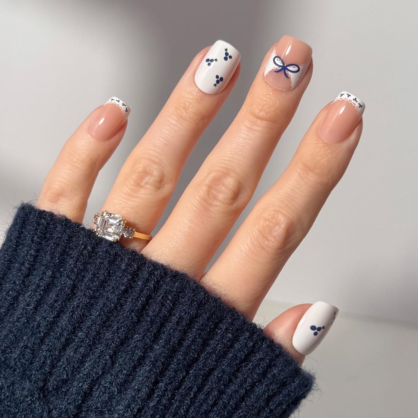 Glamnetic Press-On Nails - Pink Me Up Spring Almond Nails | Pastel Pink French Tips with 3D Pearls - 30 Nail Kit, 15 Sizes
