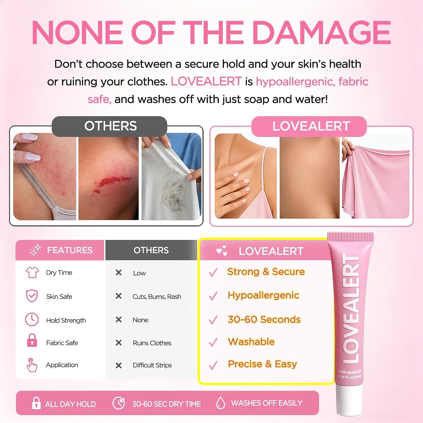 Body Adhesive for Clothes - Fast Drying Liquid Fashion Tape | Sweat Resistant Glue for Strapless Dresses & Wigs (20ml, No Scent)