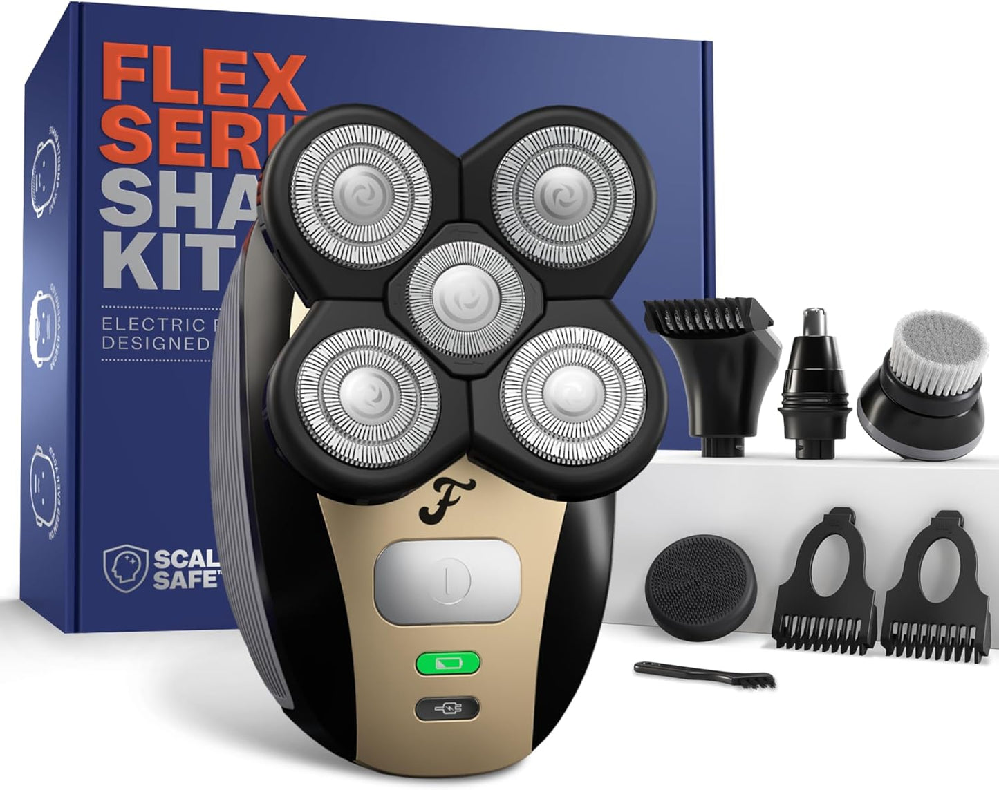 Electric Head & Body Hair Shaver - Cordless Rechargeable Wet/Dry Razor with Rotary Blades, Clippers & Trimmer | Waterproof Design