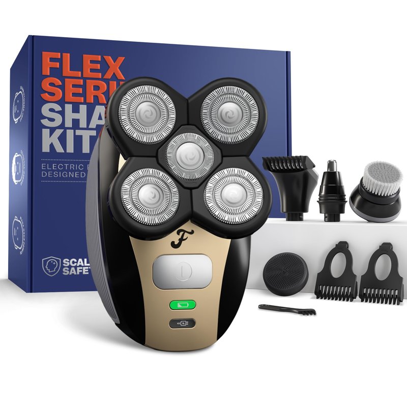 Freebird Electric Head & Body Hair Shaver - Mens Cordless Waterproof Razor with Rotary Blades (FlexSeries, Shaver Kit + Travel Case + Extra Blade)