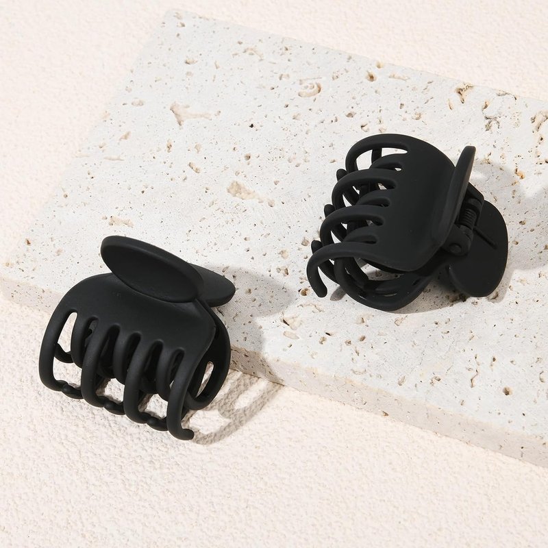 Small Claw Hair Clips for Thin Short Hair - 4 Pack Matte Non-Slip | Black 1.6" Double Row Teeth
