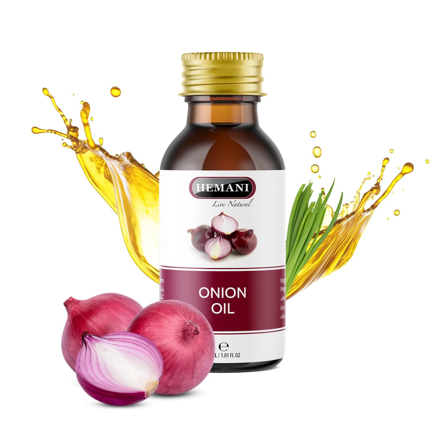 Hemani Onion Hair Oil 30mL, Cold Pressed Red Onion Scalp Treatment with Dropper, Halal, Mineral Oil Free, 1 Fl Oz Bottle