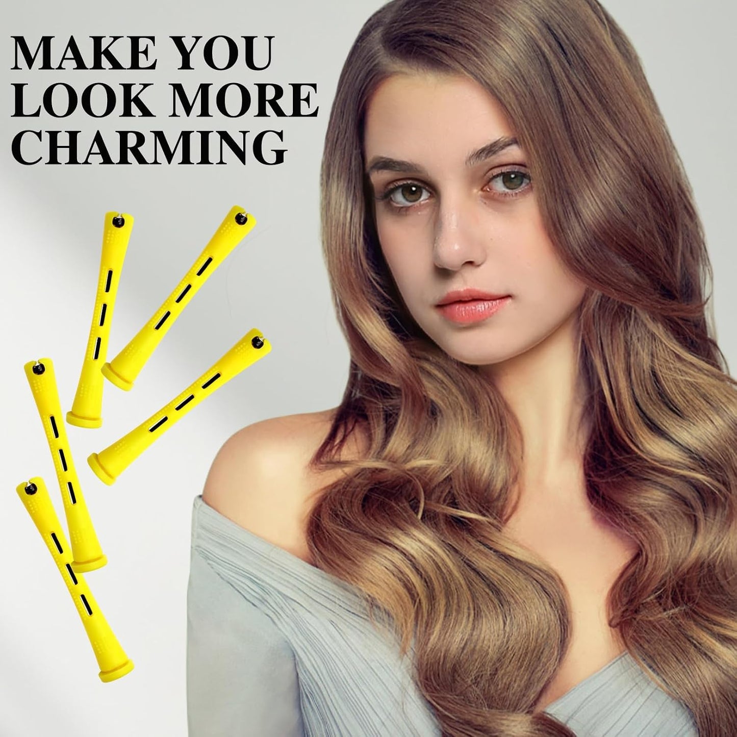 Small Perm Rods for Long Hair - 48 Pcs Heatless Curling Rollers with Rat Tail Combs | Yellow 0.28 x 3.23 Inch