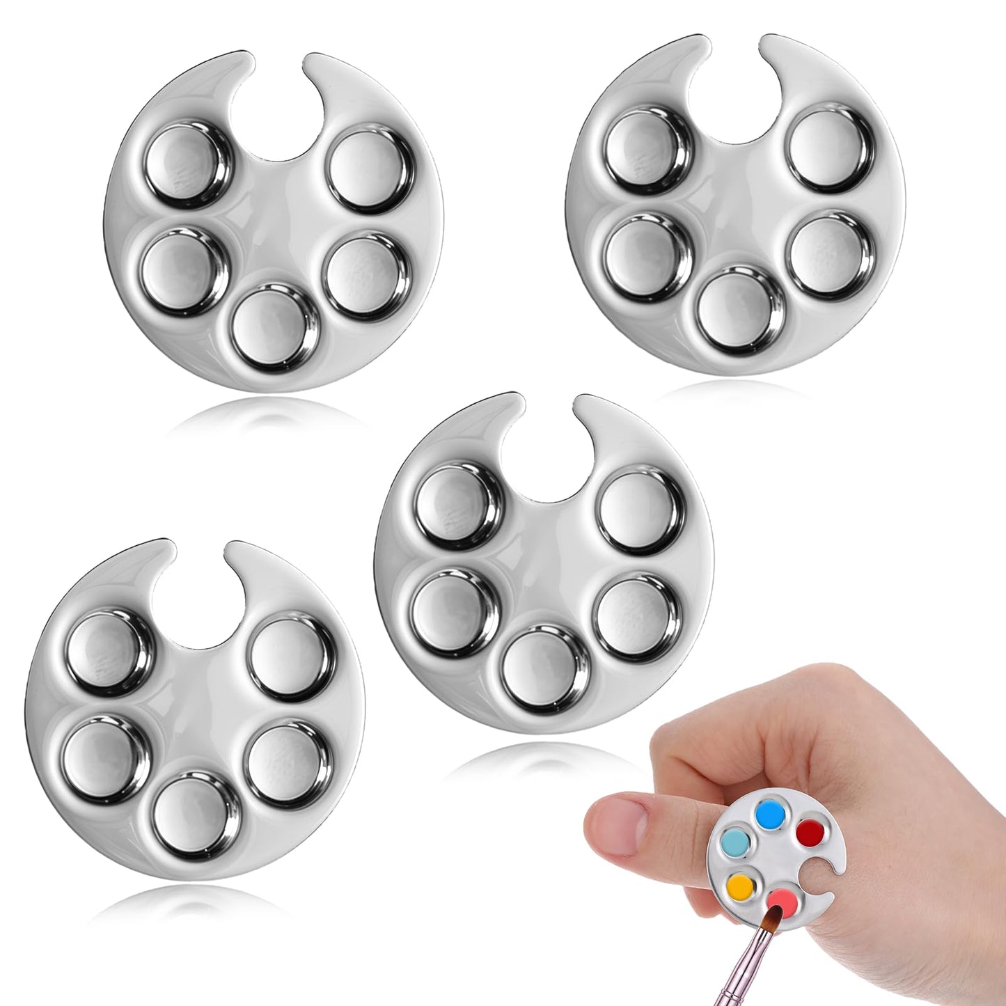 4 Pack Mini Nail Art Palette, Nails Rings Palette, Finger Rings Metal Manicure Palettes Tools, Nails Polish Mixing Plate, Gel Palettes Manicure for Nail Art Display