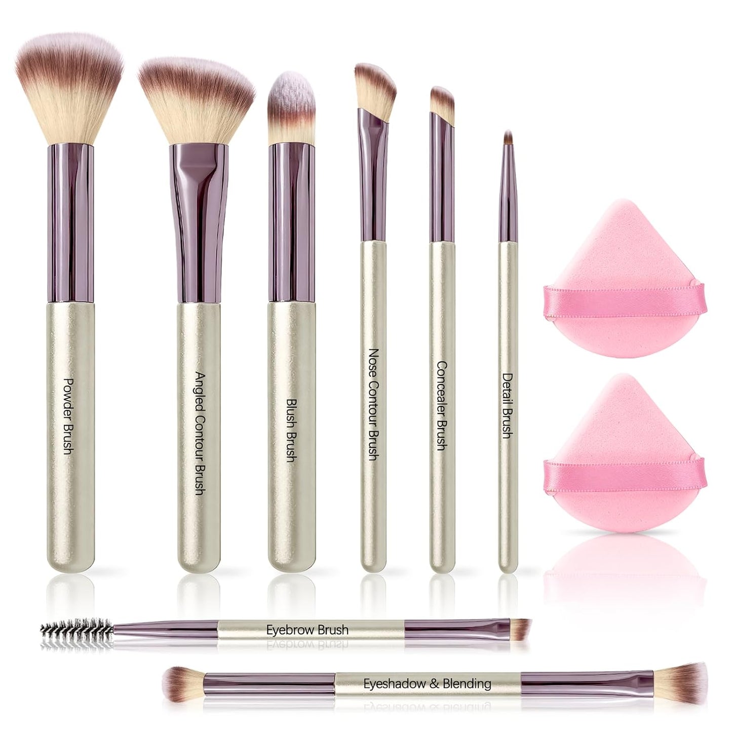 Makeup Brush Set - Premium Synthetic Brushes with 2 Puffs | 8-Piece Kit for Powder, Concealers, Eyeshadows, Blush - Perfect for Beginners & Travel (Purple)