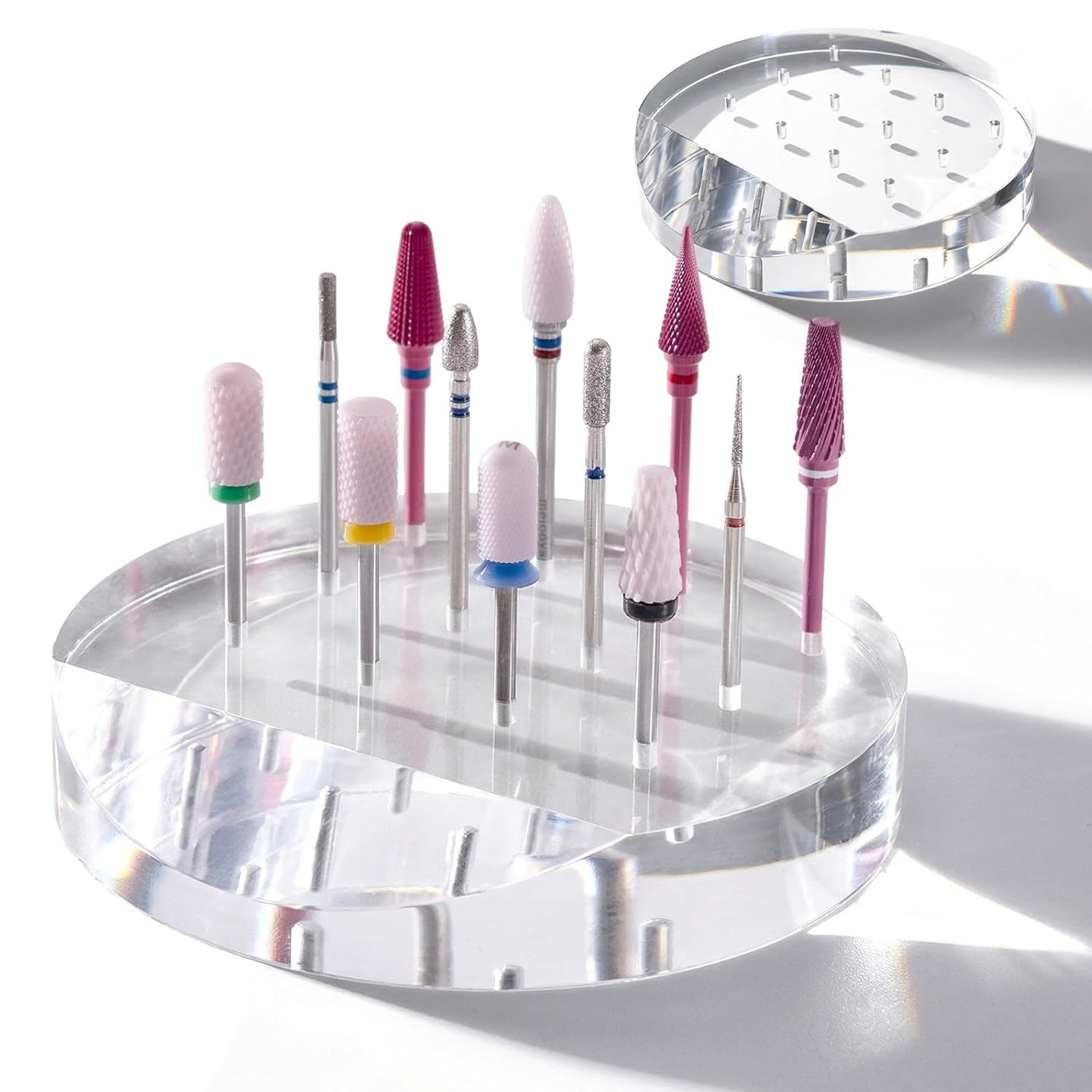 Nail Drill Bits Holder - 12-Hole Acrylic Organizer for Salon & Home | Sturdy Rectangular Design