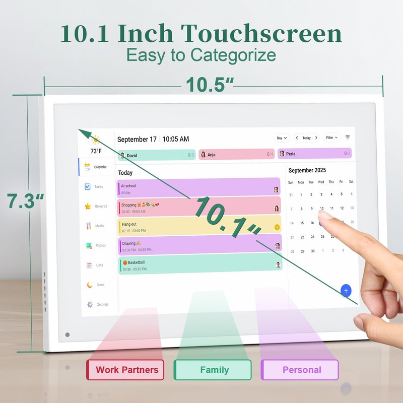 Digital Calendar,10.1 Inch Smart Electronic Calendar Family Planner,IPS HD Touch Screen Home Interactive with WiFi App Control,AI Meal Schedule, Duty Chart,Achievement Rewards-Share Photos,Videos and Sound Reminder,Gifts for Women Men Mom Dad,Desk Calenda