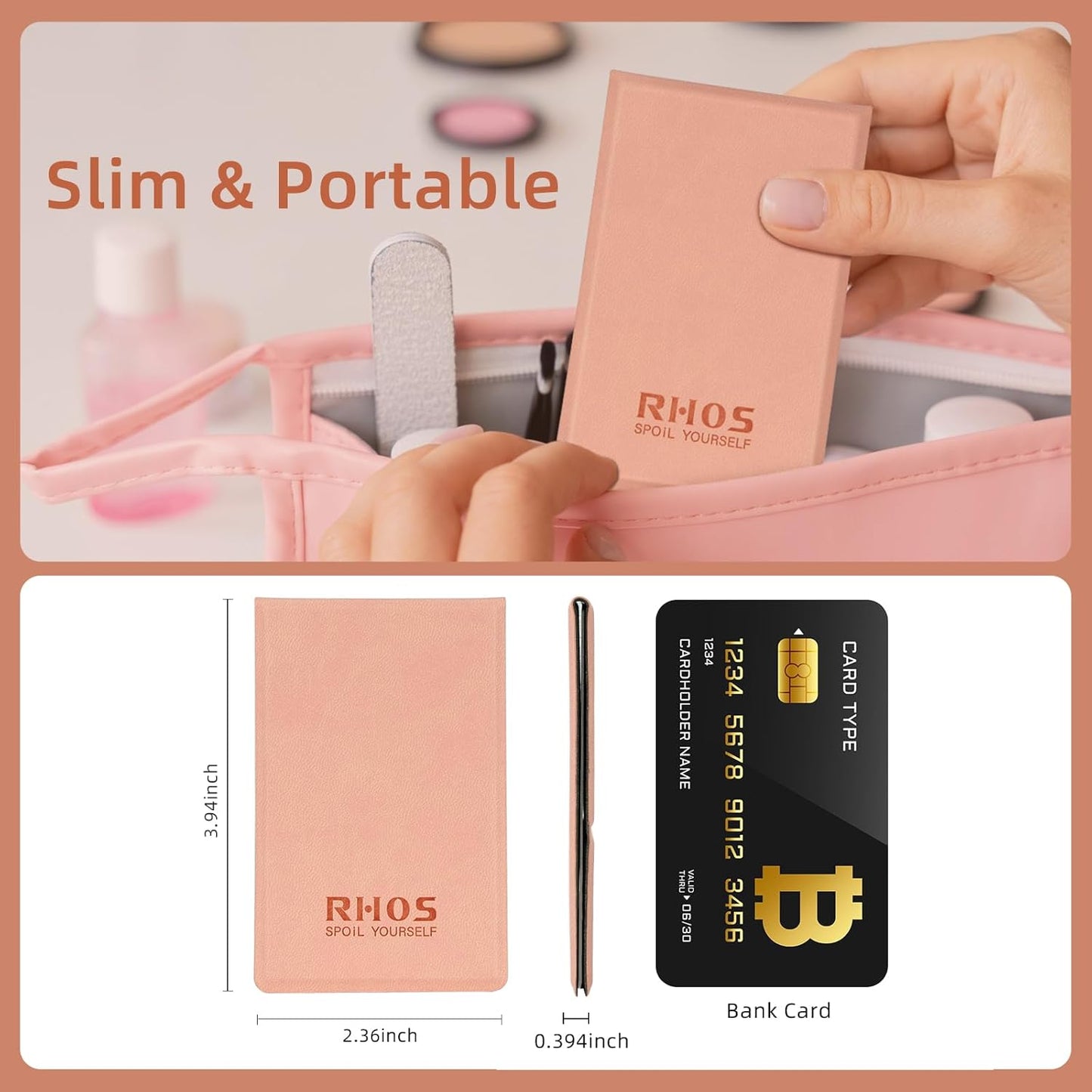 Shatterproof Stainless Steel Pocket Mirror - Compact Folding Travel Mirror for Women | Portable Handheld & Tabletop Use (Pink)