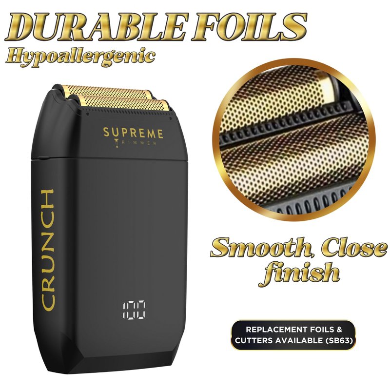 Supreme Trimmer Replacement Hypoallergenic Foil SB62 | Shell for Crunch STF602 | Black w/Silver Foil