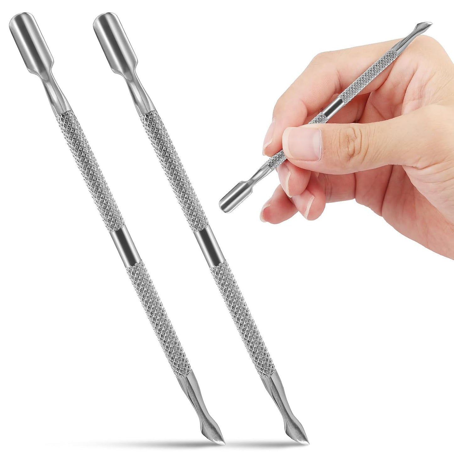 Professional Stainless Steel Cuticle Pusher & Cutter Set - Dual-Ended Nail Care Tool | 2 Pcs, Silver