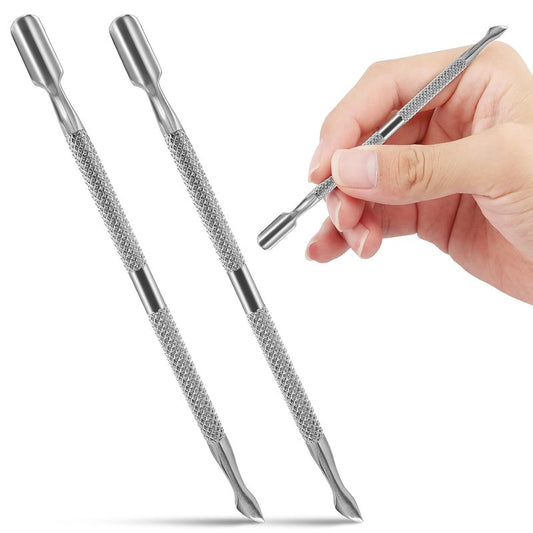 Professional Stainless Steel Cuticle Pusher & Cutter Set - Dual-Ended Nail Care Tool | 2 Pcs, Silver