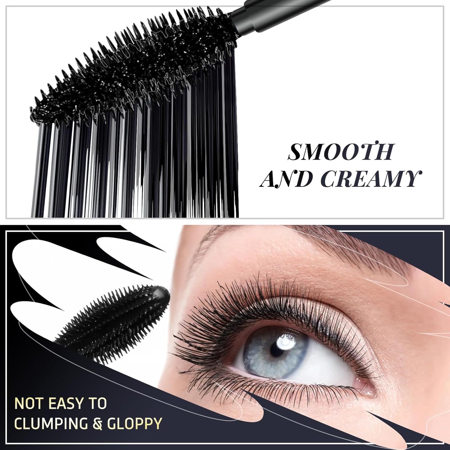 Voluminous Lengthening Waterproof Mascara - 2 in 1 Black Falsies, Smudge Proof & Long-Lasting