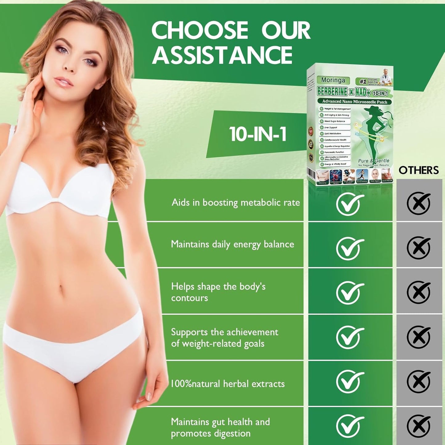 Moringa 10-in-1 Nano Microdarts Patch - Advanced Natural Body Patches for All Skin Types | 3 Pcs