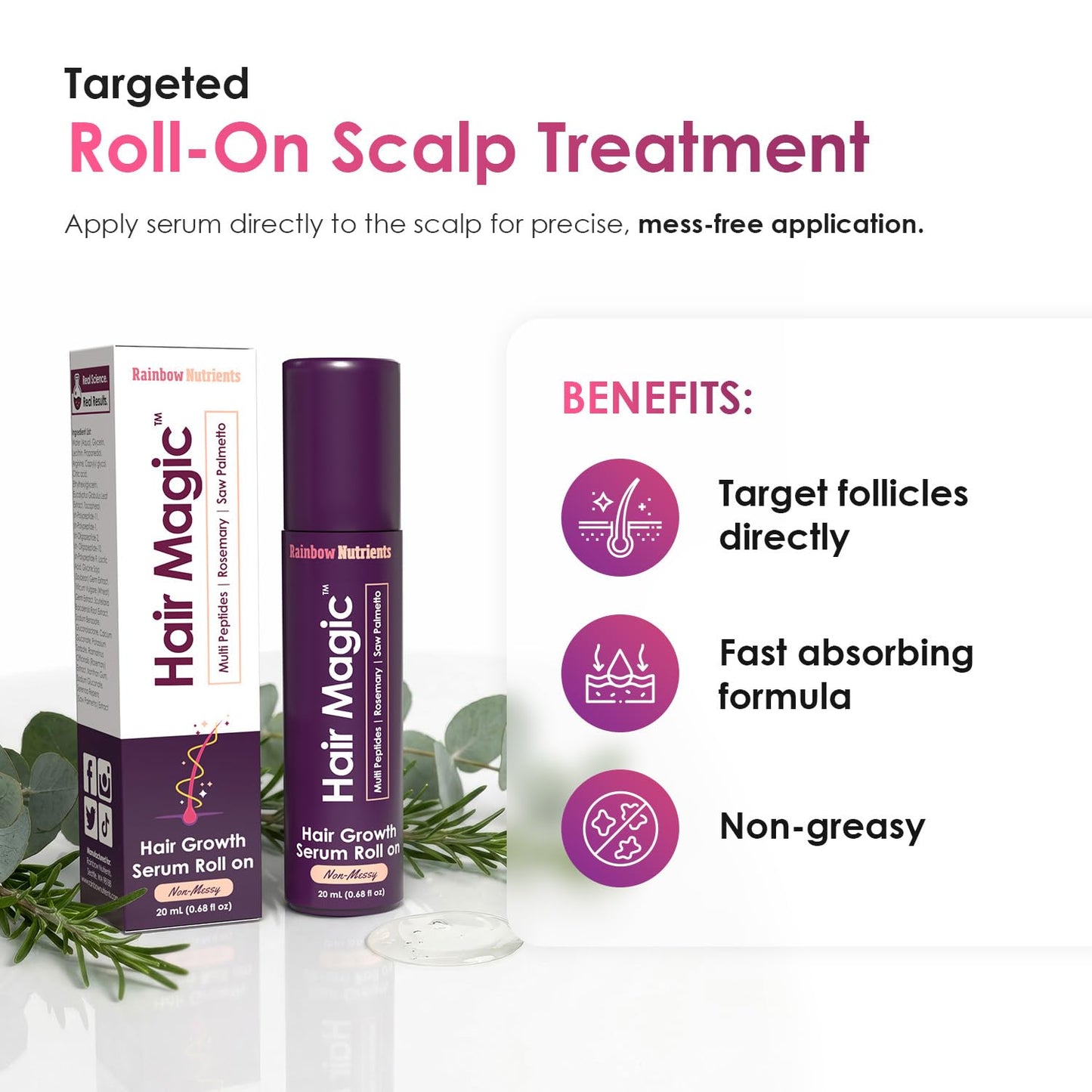 Hair Magic™ Hair Growth Serum - Multi-Peptide & Rosemary Oil Treatment for Hair, Beard, Eyebrows | Unisex Scalp Solution