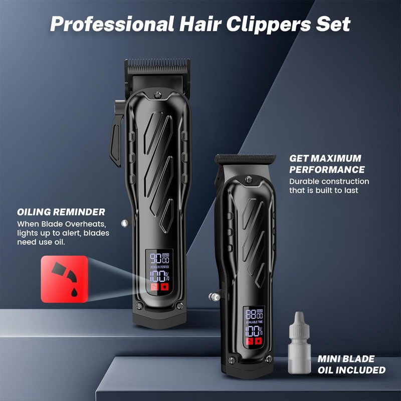 Brightup Barber Hair Clippers [Brushless 9000RPM & Cordless] for Men, Professional Clippers & Trimmers Set with USB-C Charging Stand, Hair Tools Cutting Kit with LCD Display, Gift for Men