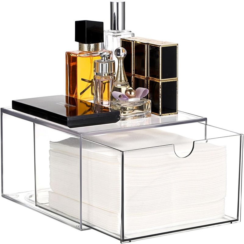 Clear Plastic Face Towel Holder - Bathroom Vanity Organizer with Drawer Storage | Compatible with Clean Skin Club Towels