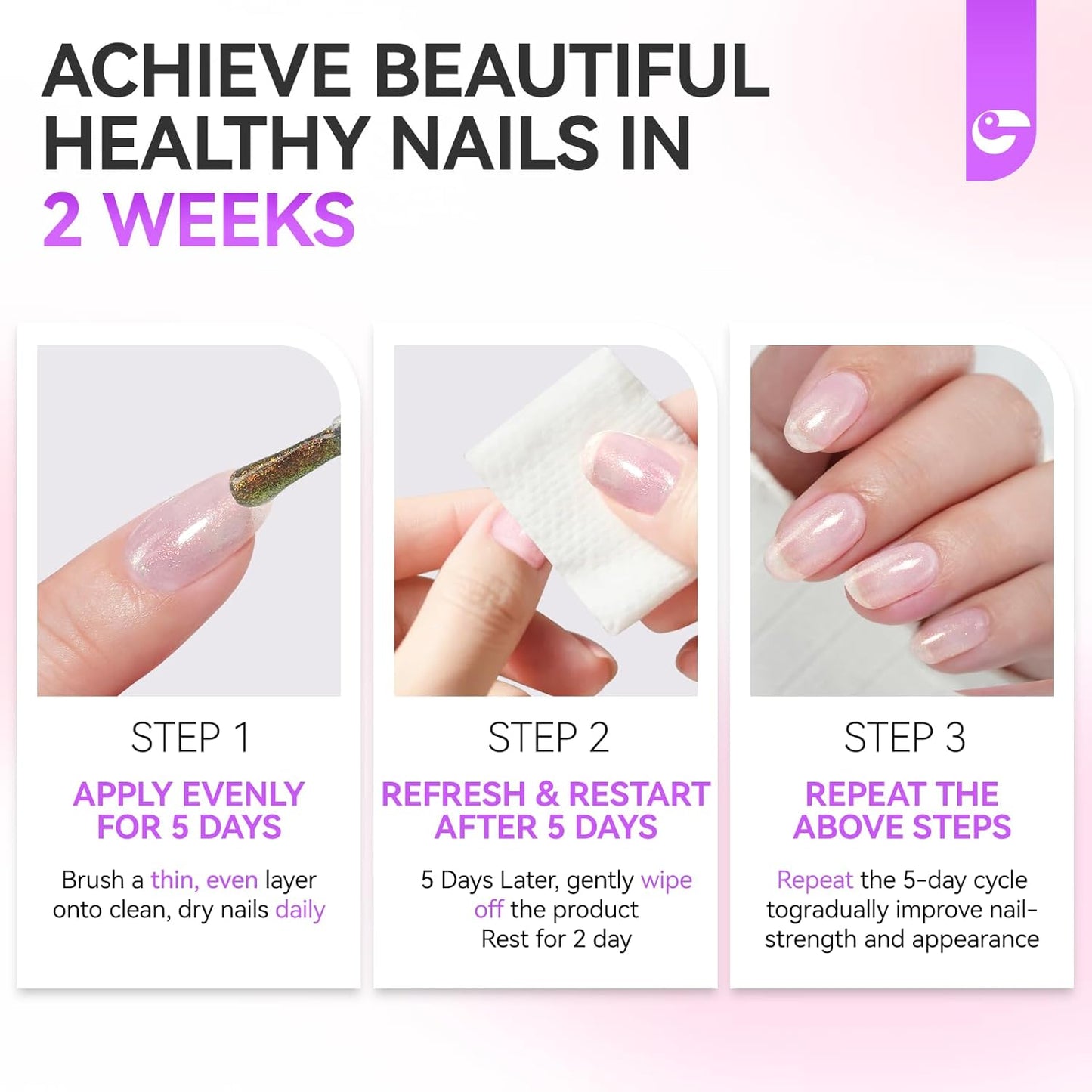 Nail Strengthener - Glitter Pink 15ml Natural Protein Hardener | Extra Strong Repair for Damaged Nails & Growth