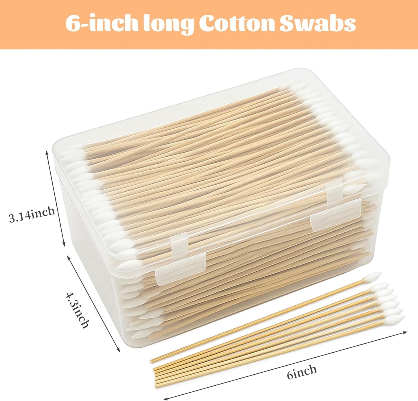Pointed Cotton Swabs - 500pcs Precision Gun Cleaning & Makeup Swabs | Lint-Free Bamboo Handle, 6 Inch