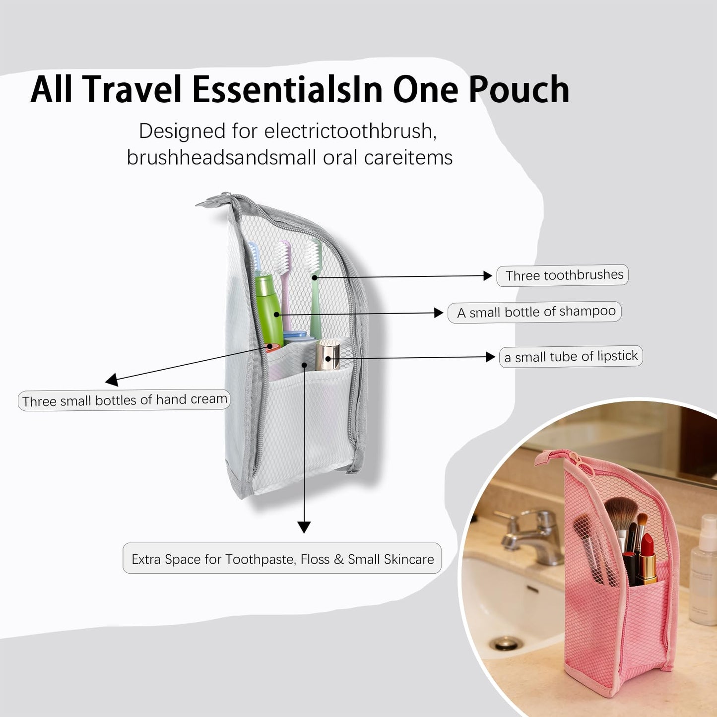 Standing Toiletry Bag | Portable Lightweight Travel Toiletry Cosmetic Brush Compartment | Eva Makeup Toothbrush Bags with Zipper Mesh Pocket | Travel Toiletry Storage Organizer for Woman and Man