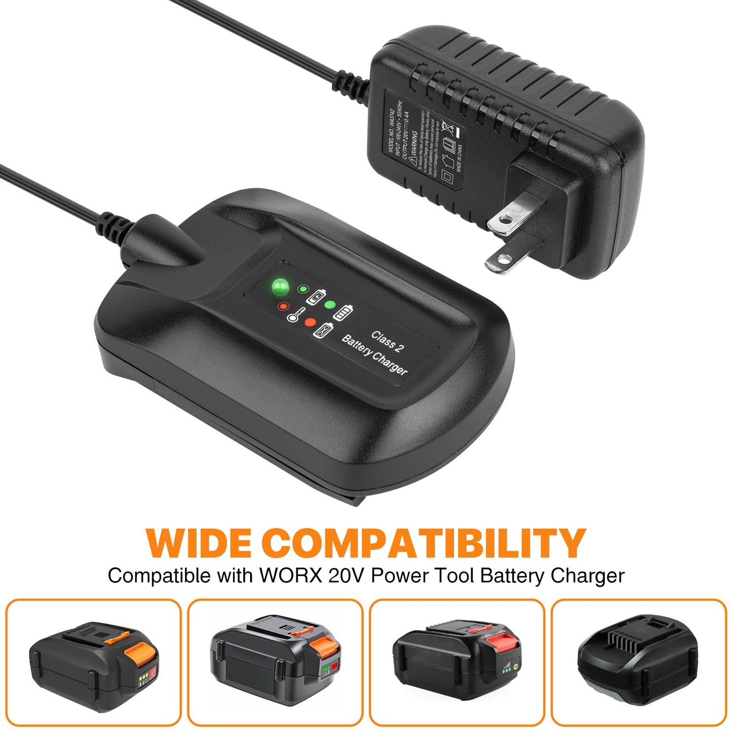 Lxljiad 20V Charger Replacement for Worx WA3742 Battery Compatible with Worx 20V WA3732 WA3525 WA3520 WA3575 WA3578 Lithium Battery