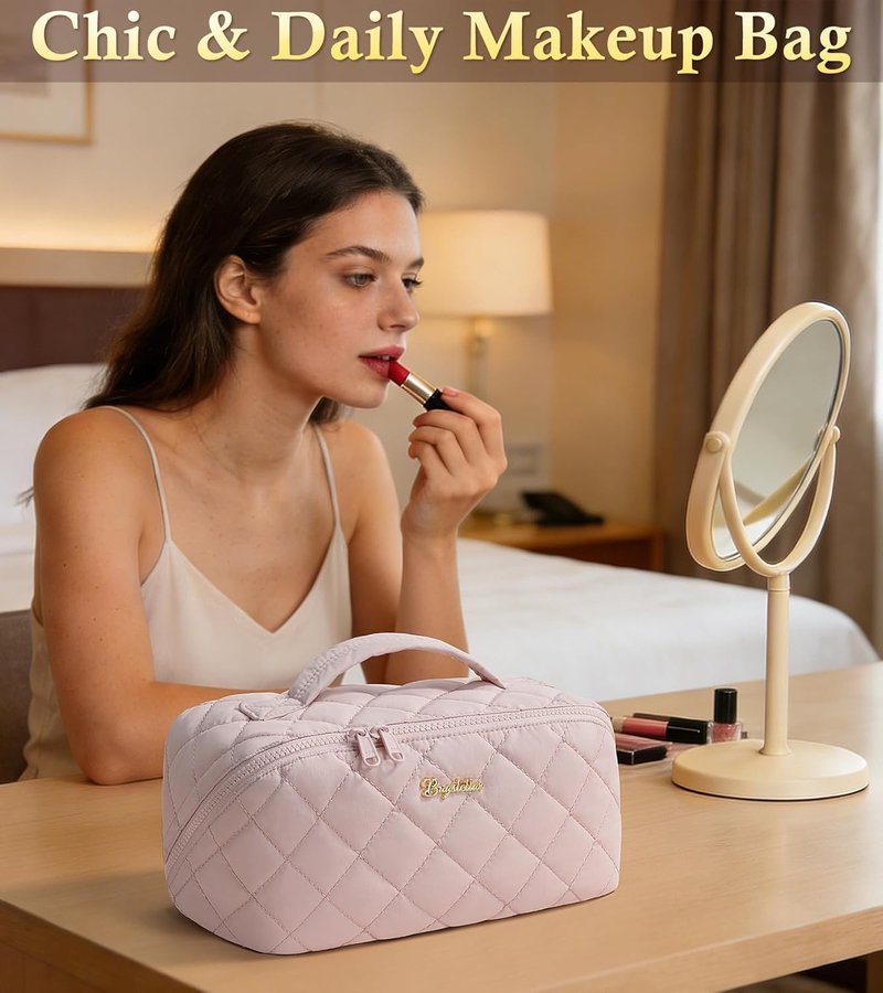 Travel Makeup Bag - 3 Pcs Large Capacity Toiletry Organizer for Women | Water-Resistant, Portable, Light Pink