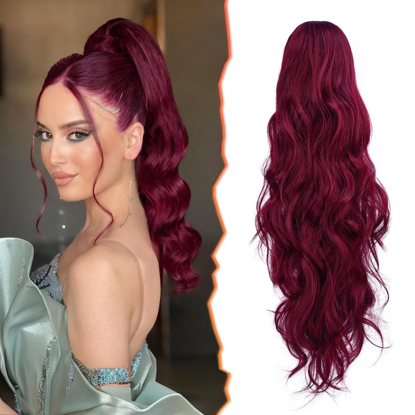 Claw Clip Ponytail Extension - 20 Inch Black Wavy Synthetic Hair | Soft, Lightweight, Realistic Look