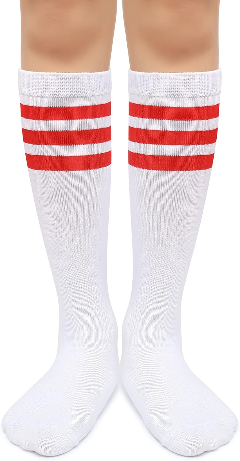 Kids Over the Calf Tube Socks - Soft Cotton Athletic Stripes for Boys & Girls | Comfortable Fit