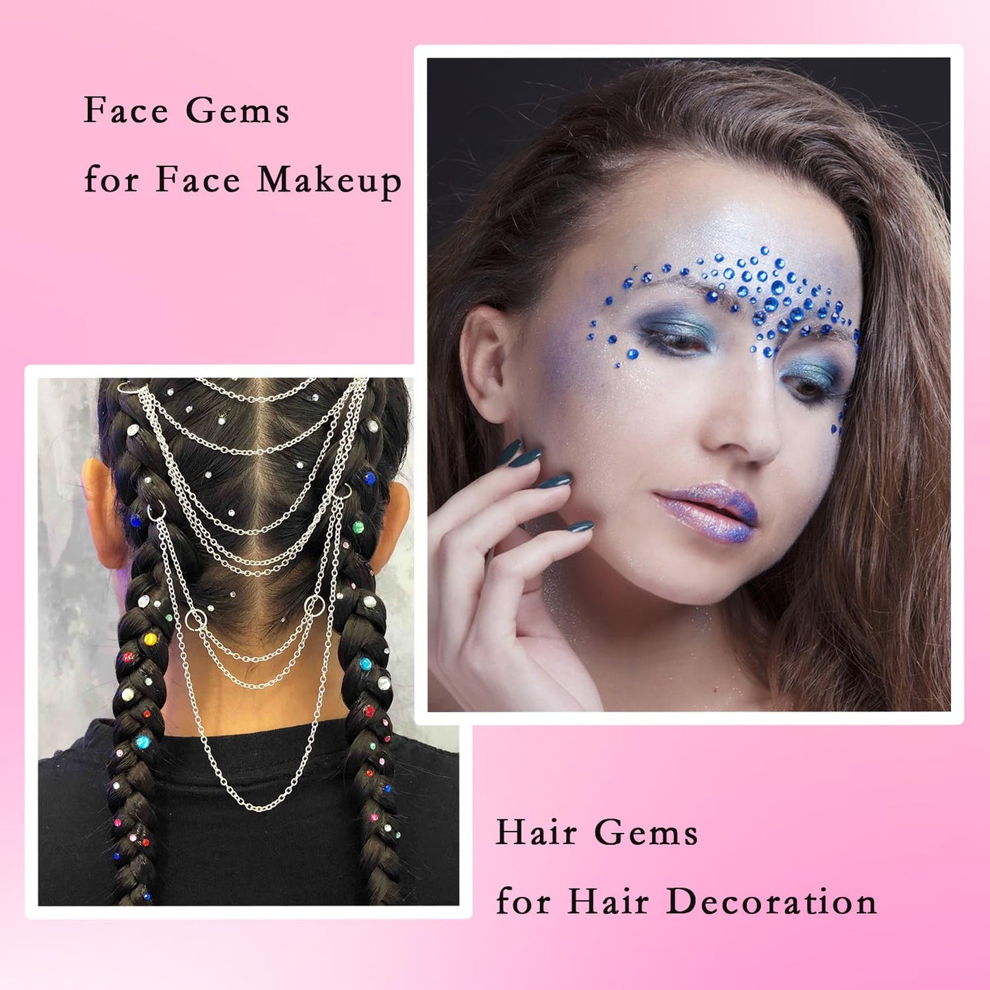NIACONN 1760 Pcs Deep Blue Hair Jewels Face Gems Stick on, Self Adhesive Glitter Rhinestones Stickers for Women Body Eyes Nails Festival Halloween Makeup & Crafts