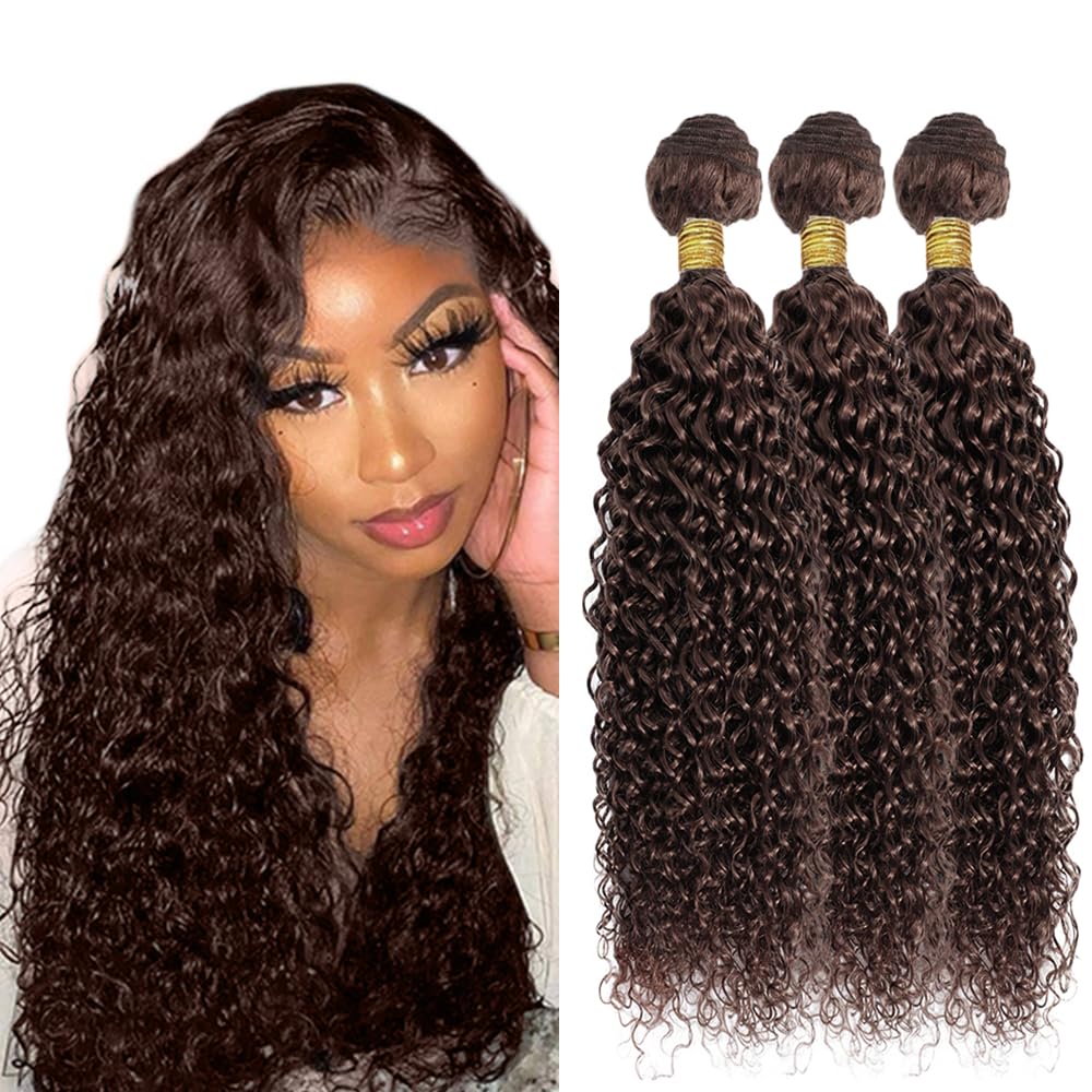 #4 Curly Wave Bundles Chocolate Brown Human Hair Bundle Color 4 Curly Wave 3 Bundles 18 20 22 Inch 150g Brazilian Virgin Hair Extensions