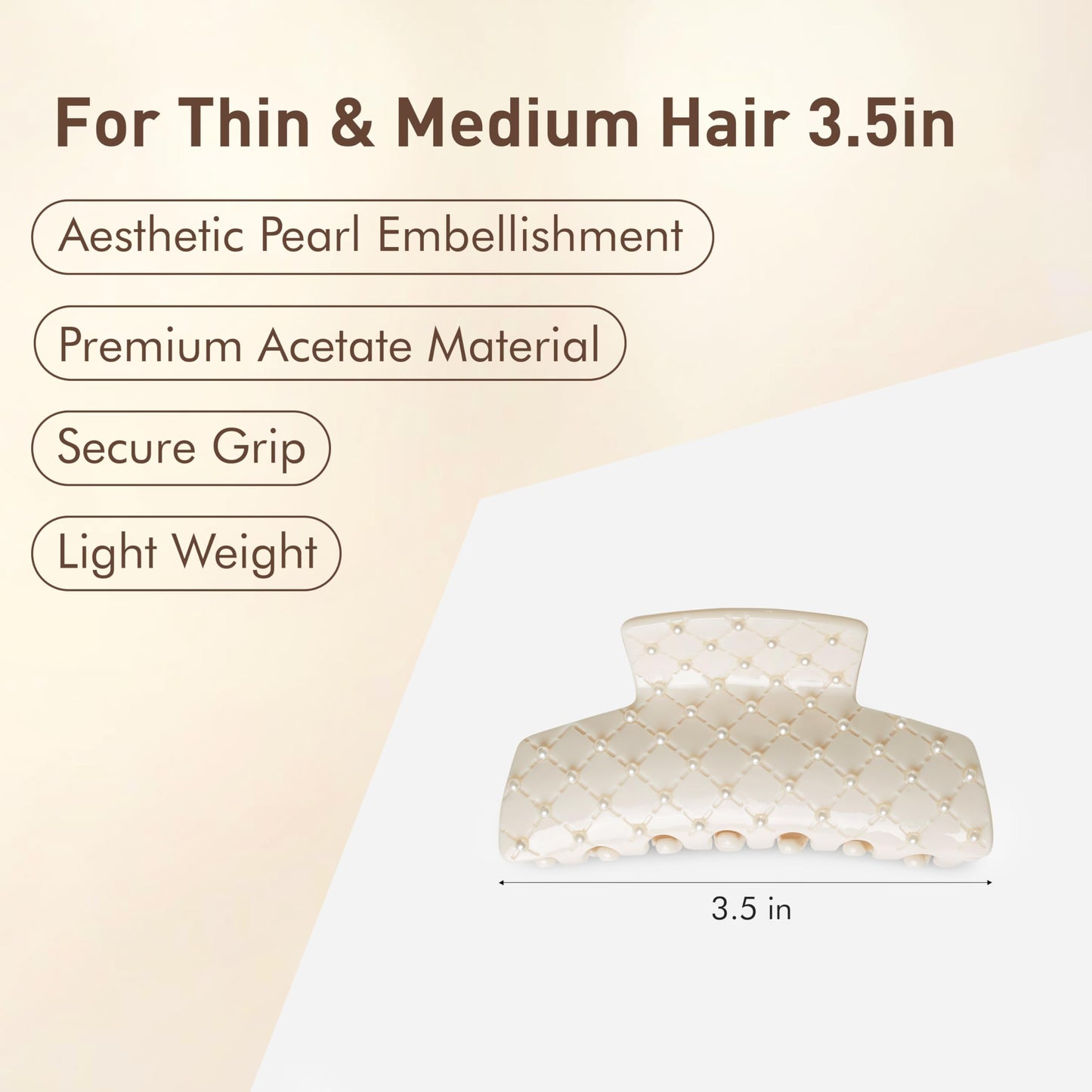 Emma Lily Cream Acetate Rectangle Hair Claw Clip with Pearl Beads - Secure Grip for Thin & Medium Hair, Ideal for Dinner Party Occasions, Gifts for Women