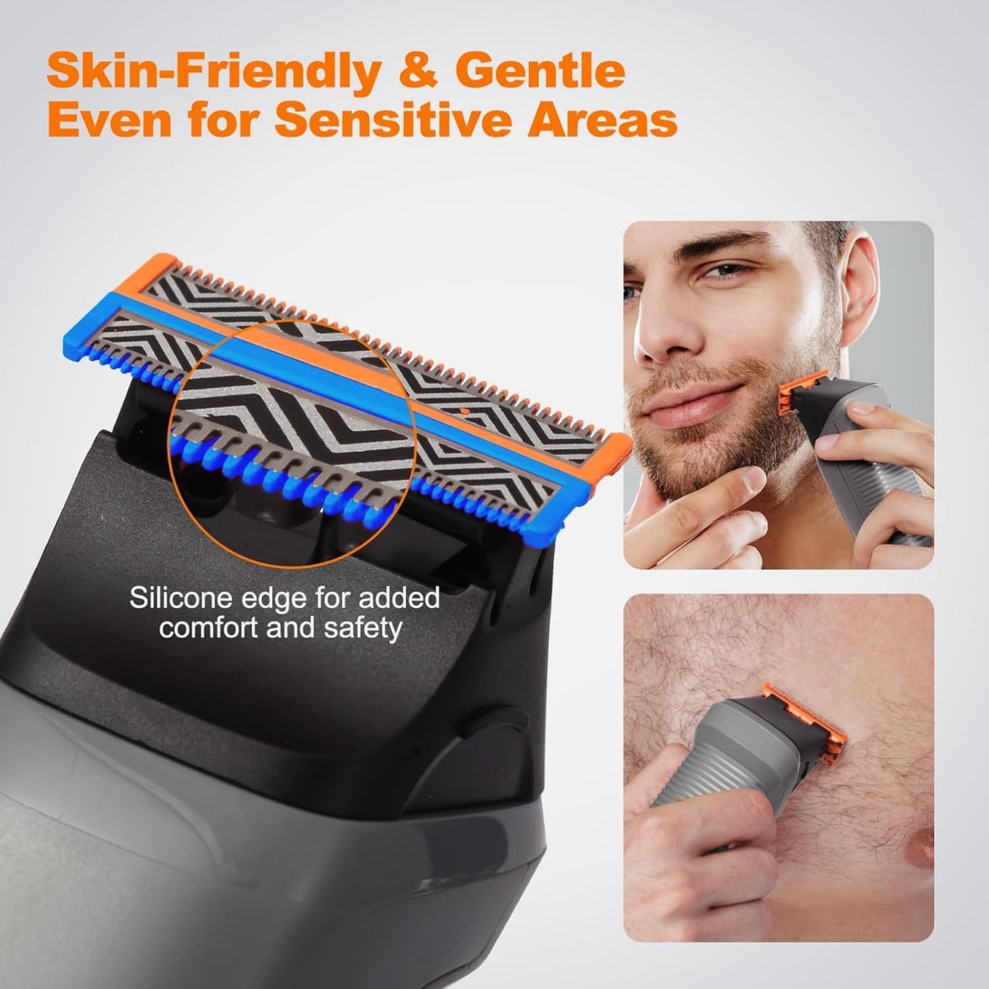 Gaocthiy Body Hair Trimmer for Men, Body Trimmer for Beard Sideburns Necklines Precision Trimming, Groin Ball Trimmer for Pubic Hair, Rechargeable Groomer, Shaver with USB-C, Replaceable Heads