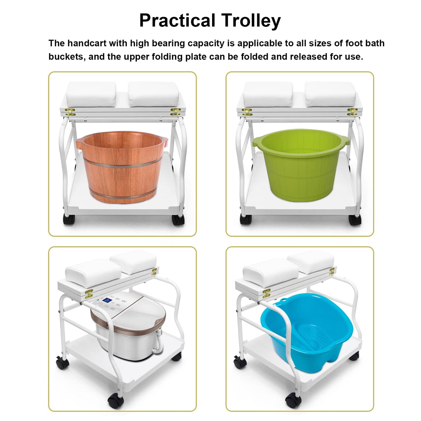 Beauty Salon Nail Or Foot Bath Spa Portable Esthetician Trolley Cart for Foot Rest Pedicure Manicure Funiture Massage Table Salon Supplies 2 Way Use 3 Color Option Elitzia (White)