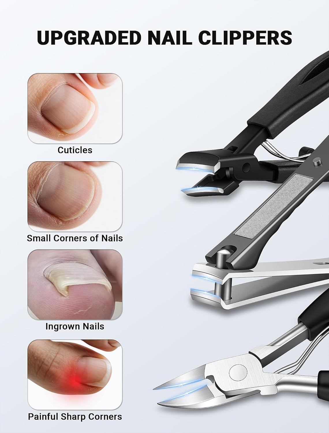 Toenail Clippers for Seniors - Heavy Duty Ingrown Toenail Cutter with Long Handle | 7-Piece Set for Thick Nails