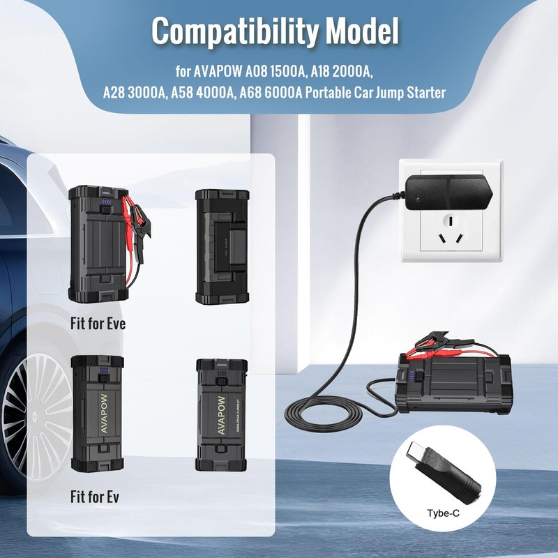 12V Charger AC/DC Power Cord for EverStart Maxx Jump Starte Battery Charger Compatible with AVAPOW Ever Start Max J7CCE J7CE 800A 800 Peak Amps Battery Car Jump Starter