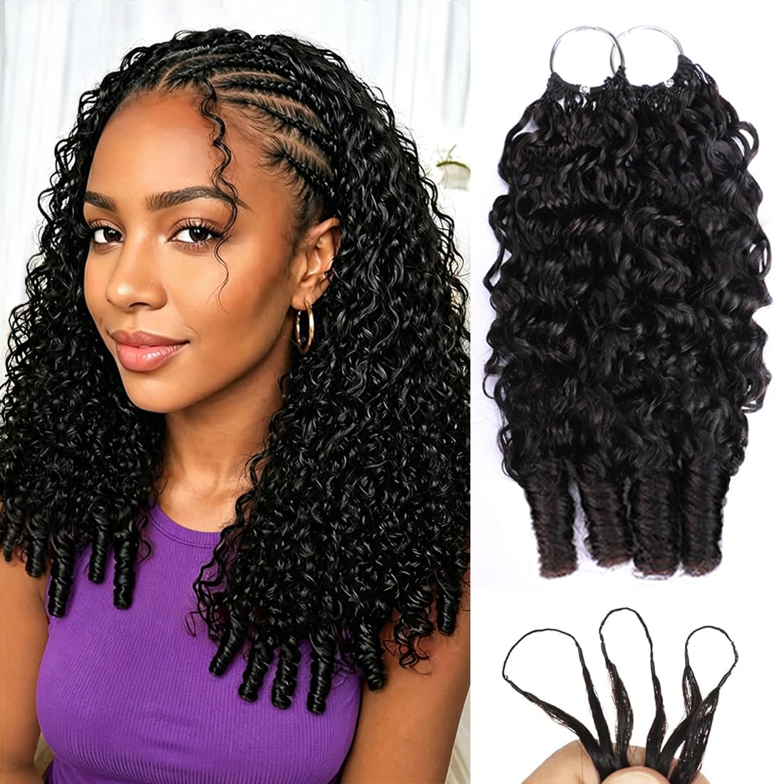 Human Crochet Hair for Black Women 18 Inch 50g Pre-Separated Burmese Curly Feather Human Hair Bundles Invisible Miracle Knots Lightweight Crochet Human Hair Extensions Natural Black