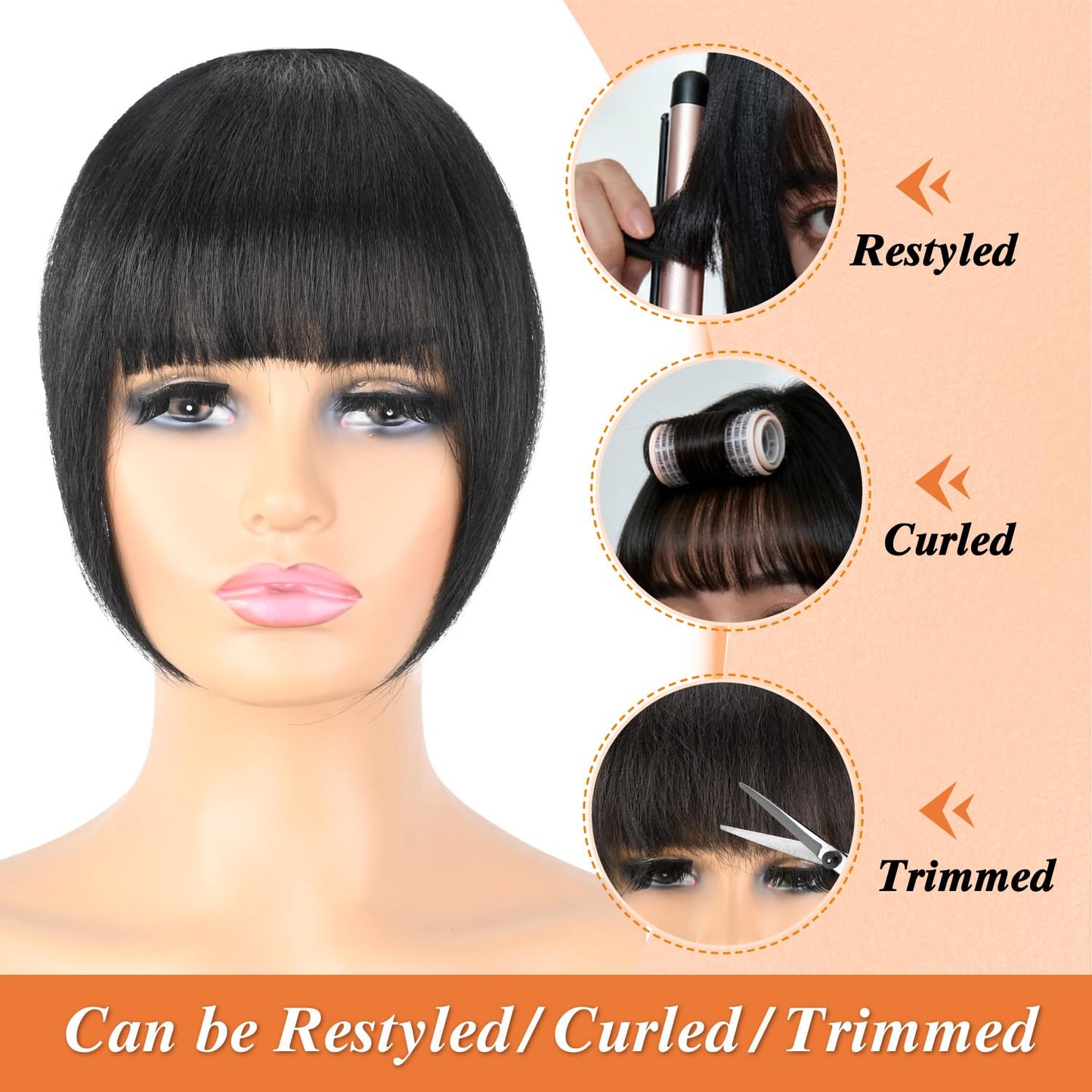 Yaki Straight Clip-In Bangs for Black Women - Natural-Looking Synthetic Hair Fringe | 3 Secure Clips, Kinky Straight, Natural Black