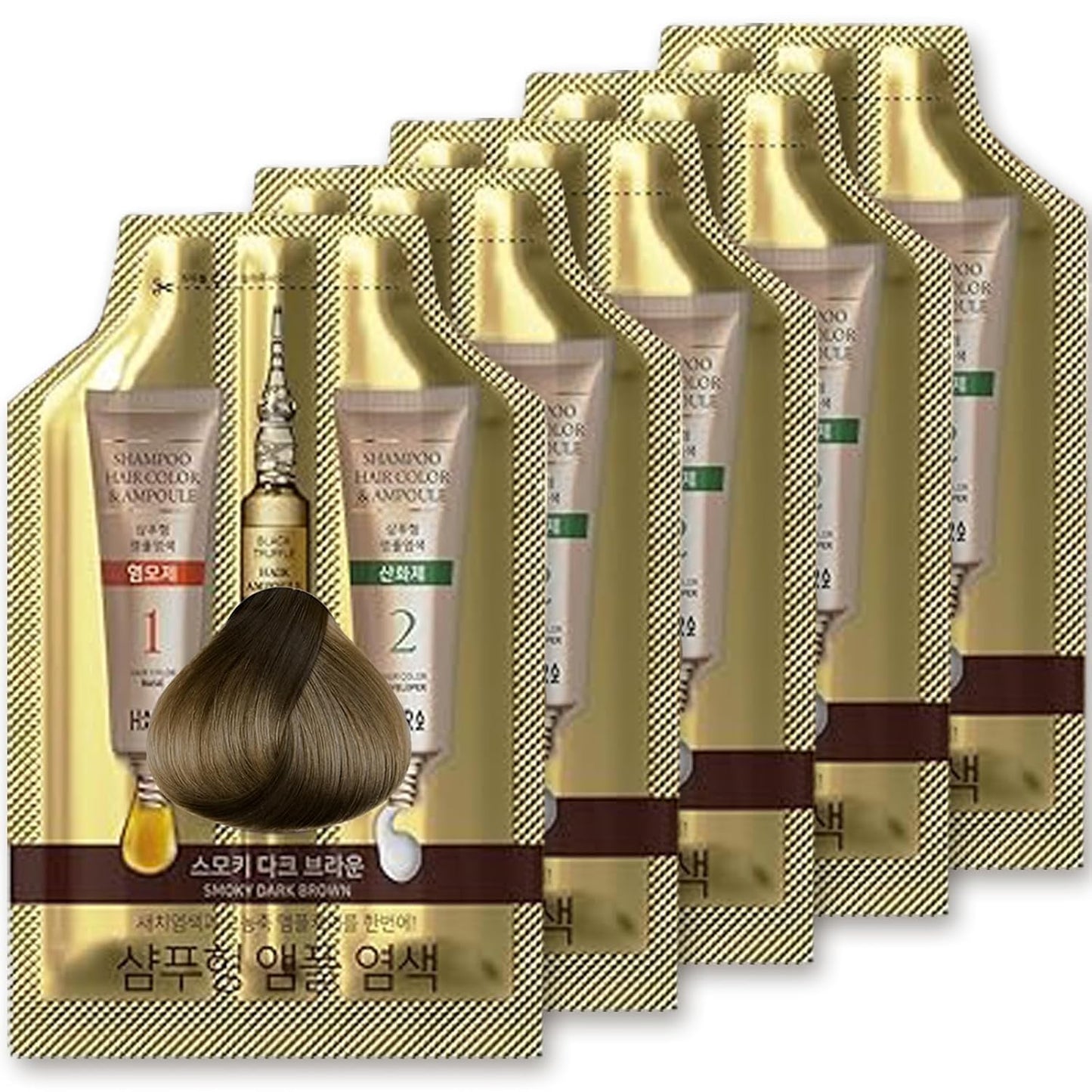 Instant Hair Dye Shampoo Ampoule - Permanent Gray Hair Coverage with Keratin & Collagen | Natural Brown, Paraben-Free, 5-Minute Application