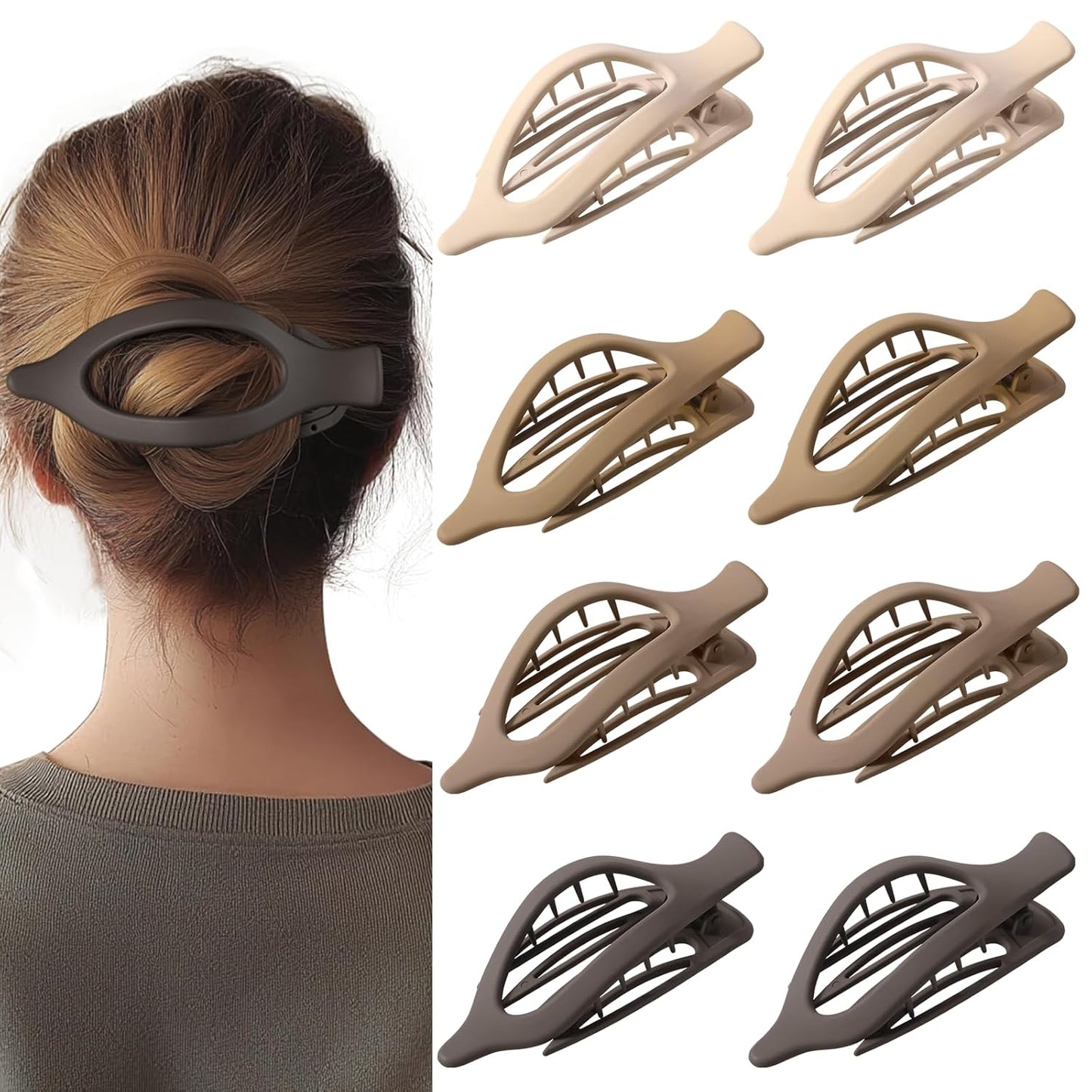 Flat Hair Clips for Women - Matte No Crease Large Claw Clips | Strong Hold Barrettes for Thick & Thin Hair - 8 Pack